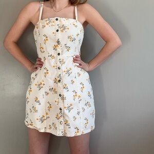 Forever 21 white w/yellow floral denim snap button mini dress.